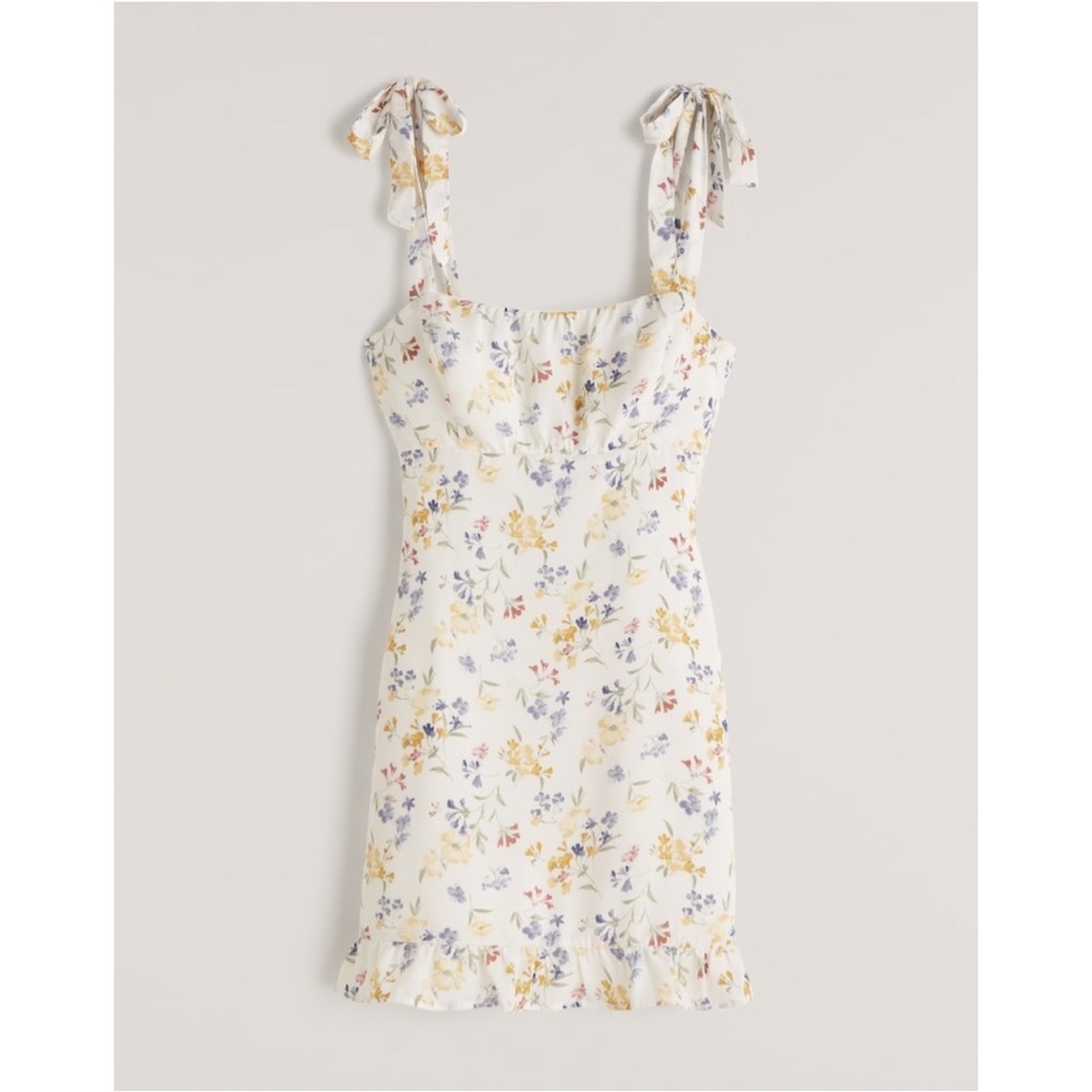 NEW Faux Silk Tie-Strap Mini Dress in Off-White Floral